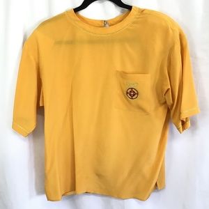 Bright yellow silk blouse, nautical emblem by Levantine size 6